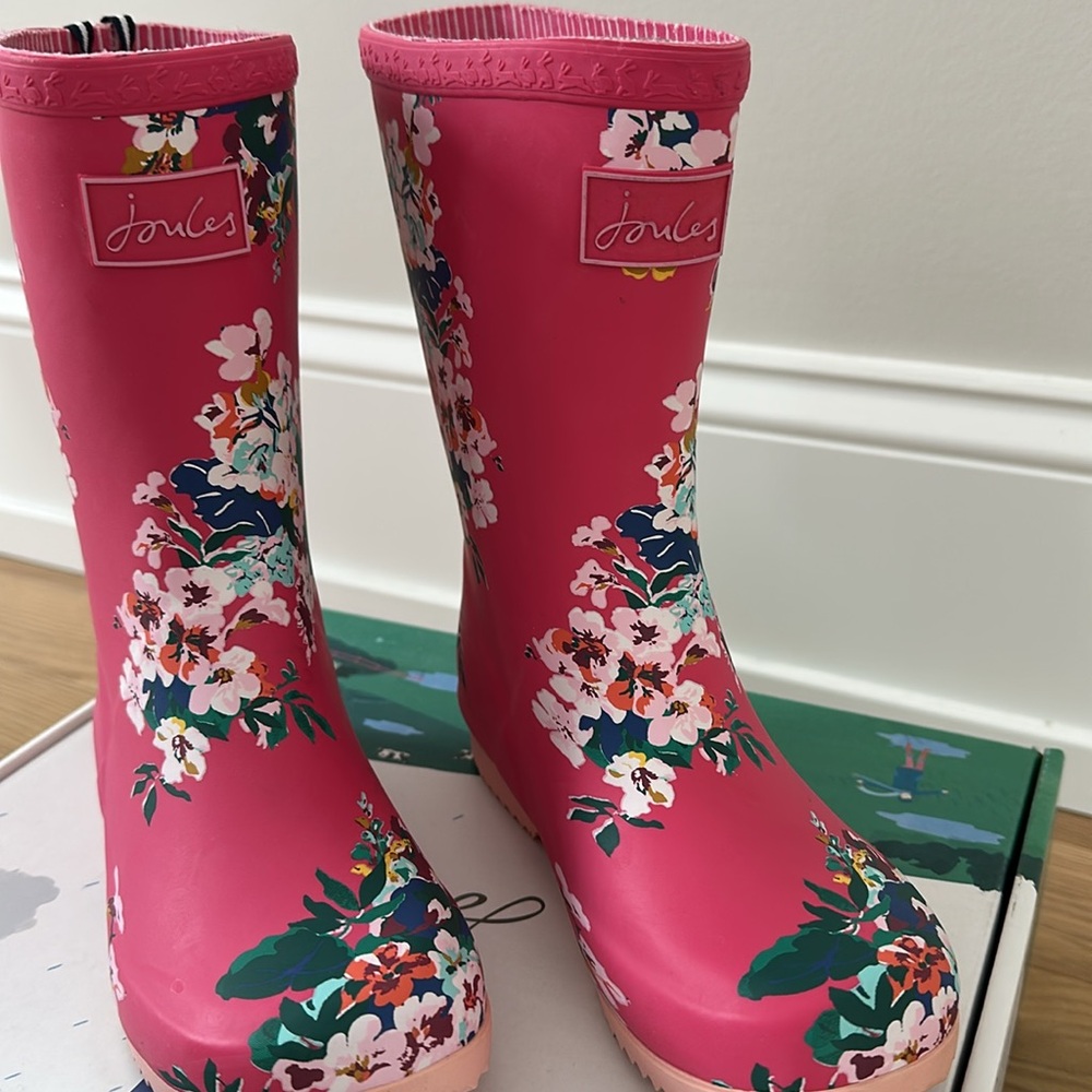Girls Joules Pink Floral Rain  Boots - Picture 8 of 8